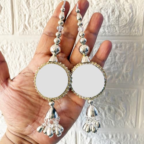 Adikala Craft Store Handmade Work Ethnic Sequin Tassel Latkan Set of 2 for Saree Pallu, Designer Blouse, Dupatta and Lehenga (Silver Mirror) - Image 1