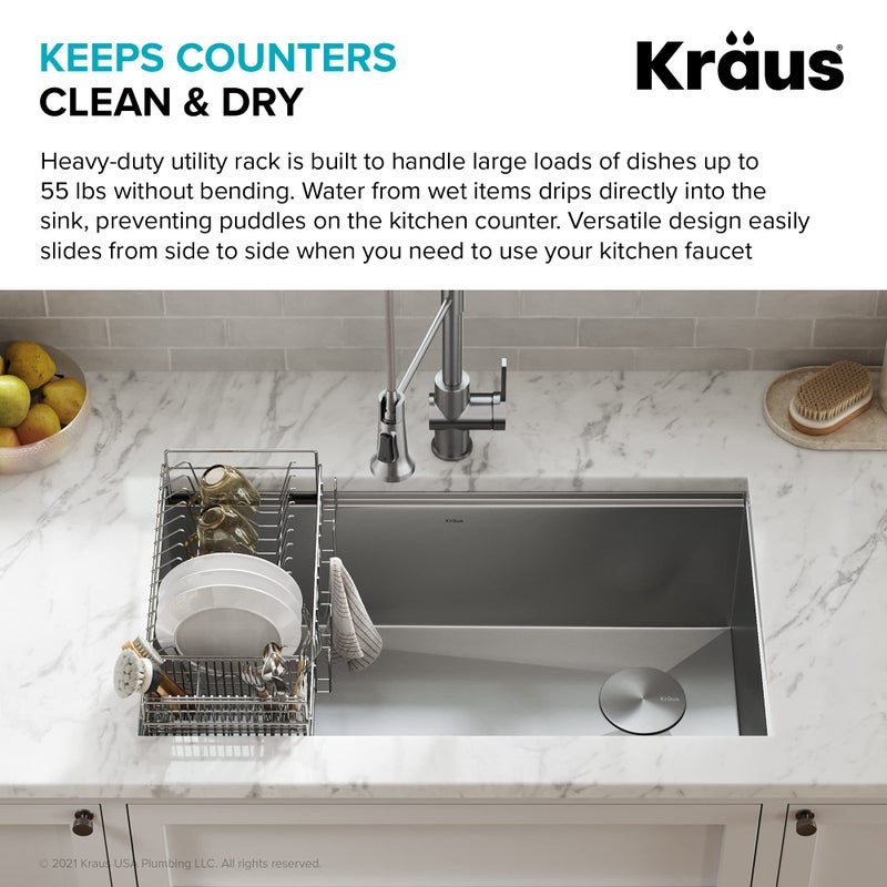 Kraus حوض مطبخ كراوس مع حامل لتجفيف الأطباق وأدوات المطبخ، 17" طول x 9" عرض، فولاذ مقاوم للصدأ، KDR-3 - Image 5