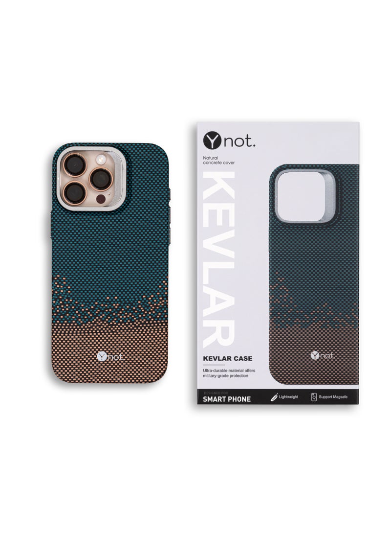 YNOT iPhone 16 Kevlar Fiber Case with MagSafe and Stand - Green & Brown - Image 5