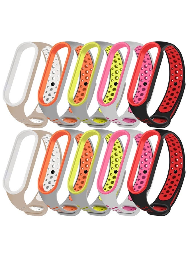 10 Pieces of Air-Hole Sport Strap Band for Xiaomi Mi Band 6 Mi Band 5 Band - Durable TPU Silicone Replacement Wristband Anti-Off Waterproof Bracelet Strap