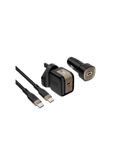 مجموعة شحن JODA 3 في 1 تحتوي على شاحن جداري، كابل USB-C، وبنك طاقة لتلبية جميع احتياجات الشحن. تصميم مدمج وعملي، مثالي للاستخدام اليومي أو أثناء السفر.