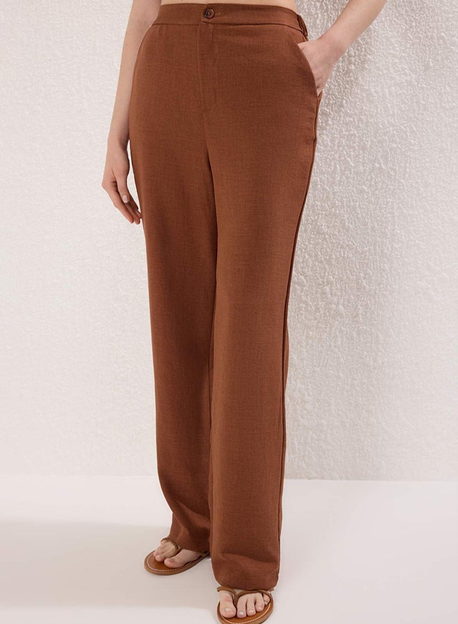 trendyol Brown Linen Look Strapless Blouse and Pants Woven Underlay Set - Image 5