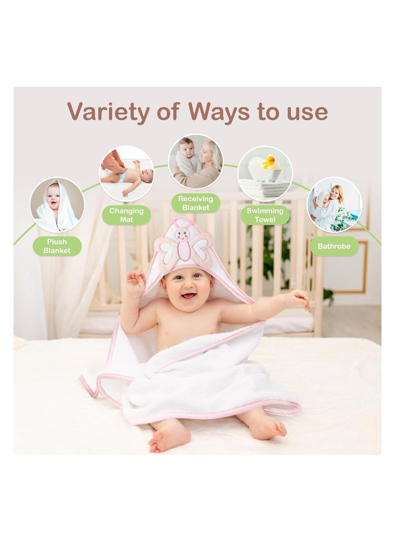 Mothers Choice - Hooded Baby Towel Butterfly 3D Ears -100% Cotton Baby Towel -Soft & Snuggly Baby Towel - 84x84 cm- Newborn to 4 Years - White/Pink - Image 1