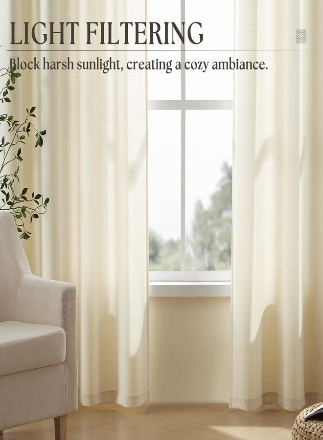 DUKIYO Cream Beige Curtains 102 Inches Long 2 Panels Grommet Light Filtering Linen Slub Textured Curtain Modern Farmhouse Coastal Decor Linen Drapes 102 Inch Length for Patio Sliding Door Office Bedroom - Image 4