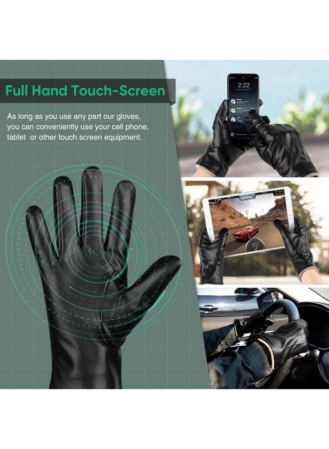 Alepo Winter PU Leather Gloves for Men, Cold Weather Warm Thermal Touchscreen Texting Typing Dress Driving Motorcycle Gloves with Wool Lining (gray-S), Grey, S-7.87 - Image 3