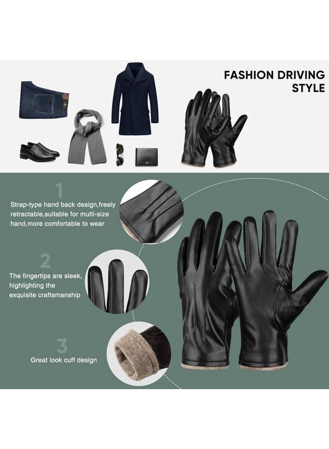Alepo Winter PU Leather Gloves for Men, Cold Weather Warm Thermal Touchscreen Texting Typing Dress Driving Motorcycle Gloves with Wool Lining (gray-S), Grey, S-7.87 - Image 5
