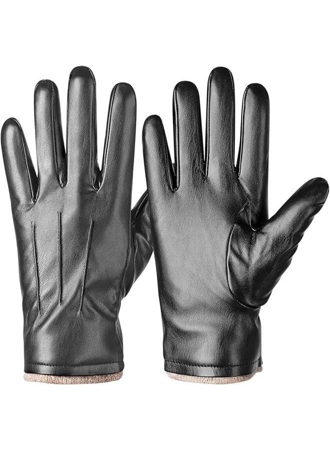 Alepo Winter PU Leather Gloves for Men, Cold Weather Warm Thermal Touchscreen Texting Typing Dress Driving Motorcycle Gloves with Wool Lining (gray-S), Grey, S-7.87 - Image 1