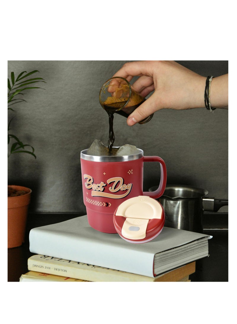 SYOSI 19 أونصة أكواب قهوة من الفولاذ المقاوم للصدأ، مع مقبض، كوب عازل، كوب قهوة للسفر مع غطاء وشفاطة، كوب للمياه والقهوة المثلجة والعصير، هدايا أكواب، كوب قهوة مزدوج الجدار قابل للاستخدام المتكرر - Image 1