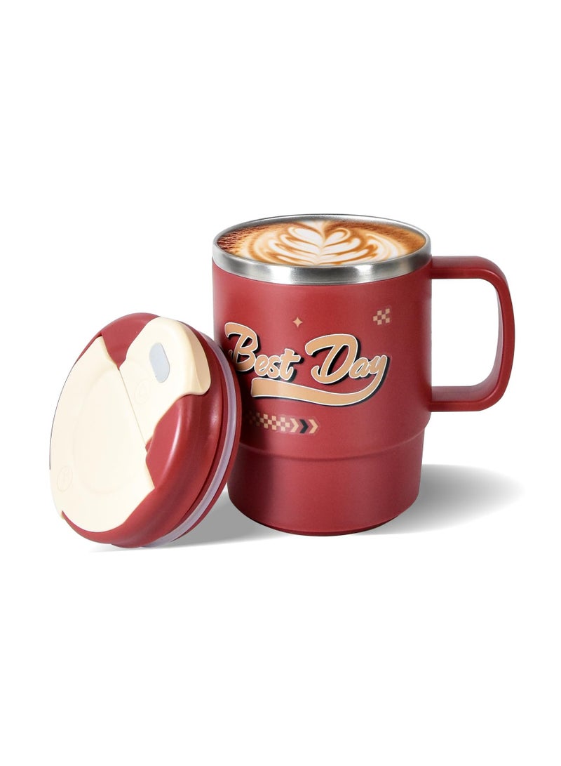 SYOSI 19 أونصة أكواب قهوة من الفولاذ المقاوم للصدأ، مع مقبض، كوب عازل، كوب قهوة للسفر مع غطاء وشفاطة، كوب للمياه والقهوة المثلجة والعصير، هدايا أكواب، كوب قهوة مزدوج الجدار قابل للاستخدام المتكرر - Image 2