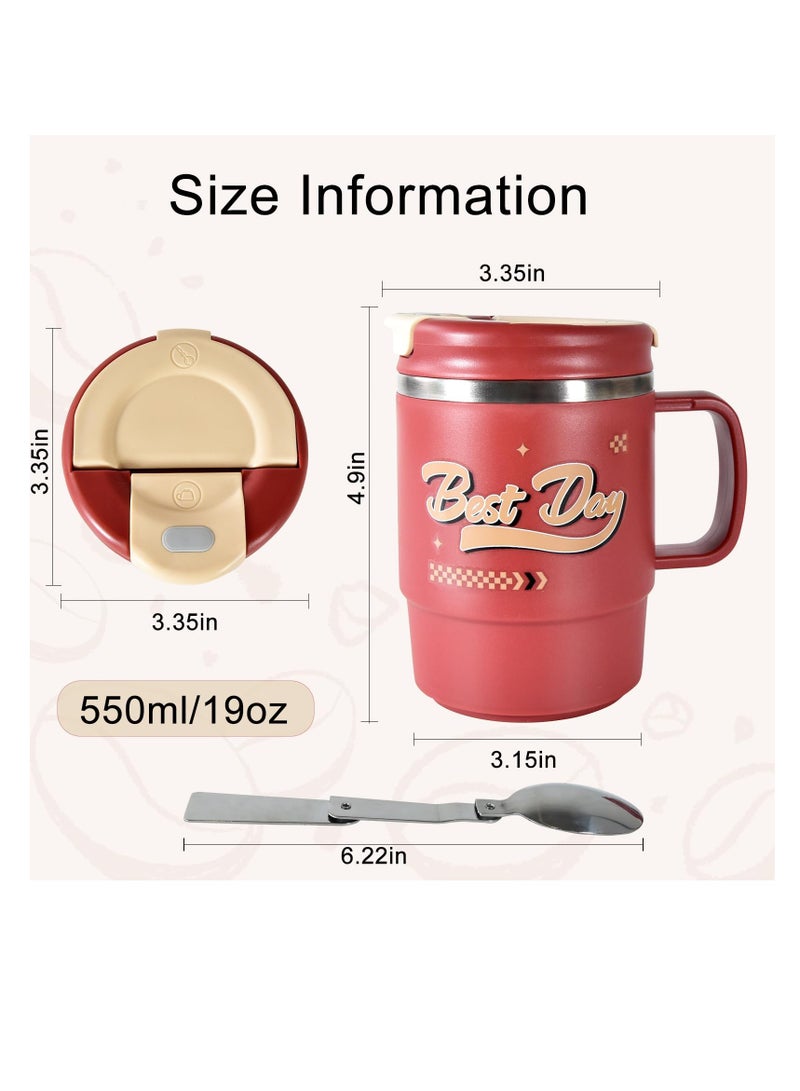 SYOSI 19 أونصة أكواب قهوة من الفولاذ المقاوم للصدأ، مع مقبض، كوب عازل، كوب قهوة للسفر مع غطاء وشفاطة، كوب للمياه والقهوة المثلجة والعصير، هدايا أكواب، كوب قهوة مزدوج الجدار قابل للاستخدام المتكرر - Image 3
