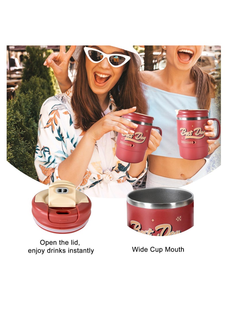 SYOSI 19 أونصة أكواب قهوة من الفولاذ المقاوم للصدأ، مع مقبض، كوب عازل، كوب قهوة للسفر مع غطاء وشفاطة، كوب للمياه والقهوة المثلجة والعصير، هدايا أكواب، كوب قهوة مزدوج الجدار قابل للاستخدام المتكرر - Image 4