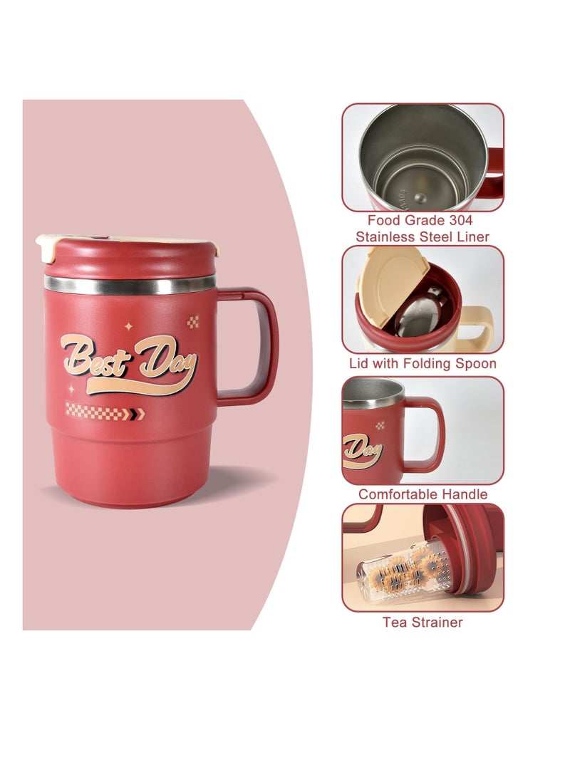 SYOSI 19 أونصة أكواب قهوة من الفولاذ المقاوم للصدأ، مع مقبض، كوب عازل، كوب قهوة للسفر مع غطاء وشفاطة، كوب للمياه والقهوة المثلجة والعصير، هدايا أكواب، كوب قهوة مزدوج الجدار قابل للاستخدام المتكرر - Image 5