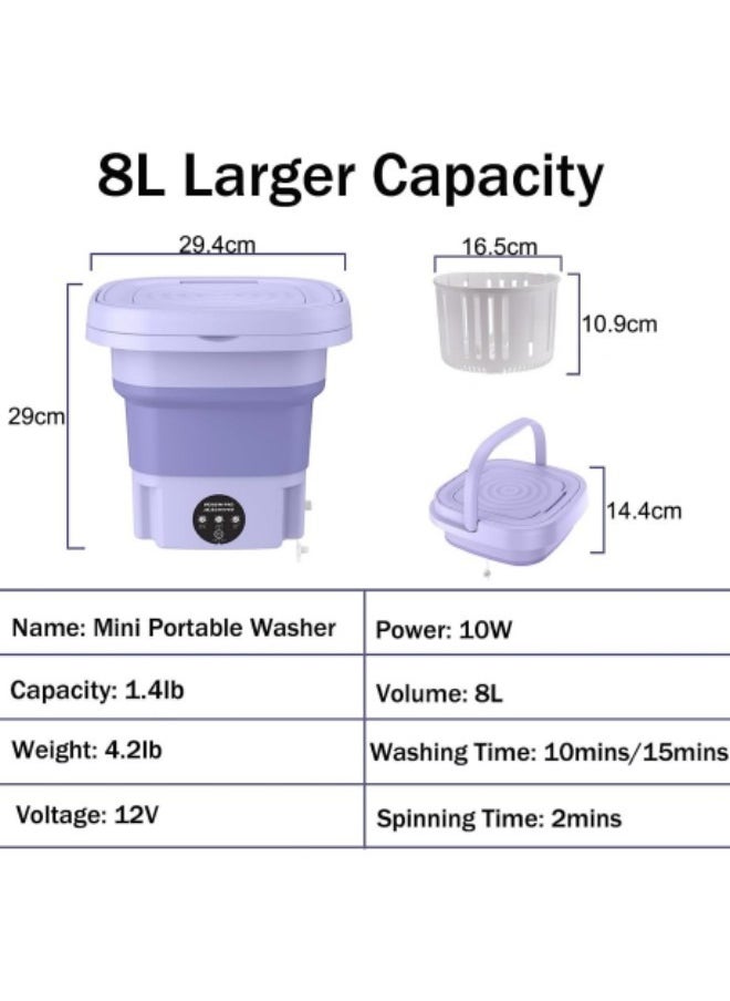 8L Portable Washing Machine, Folding Clothes Washing Machine, Mini Portable Bucket Washer Purple