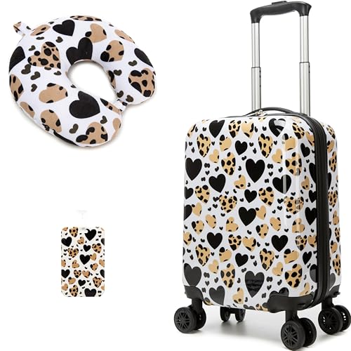 Inprof Kids Luggage with Spinner Wheels Carry on Suitcases for Girls 2 Piece Luggage Sets 16" Toddler Suitcase for Kids Rolling Suitcase Airline Approved (Brown Leopard) - Image 1