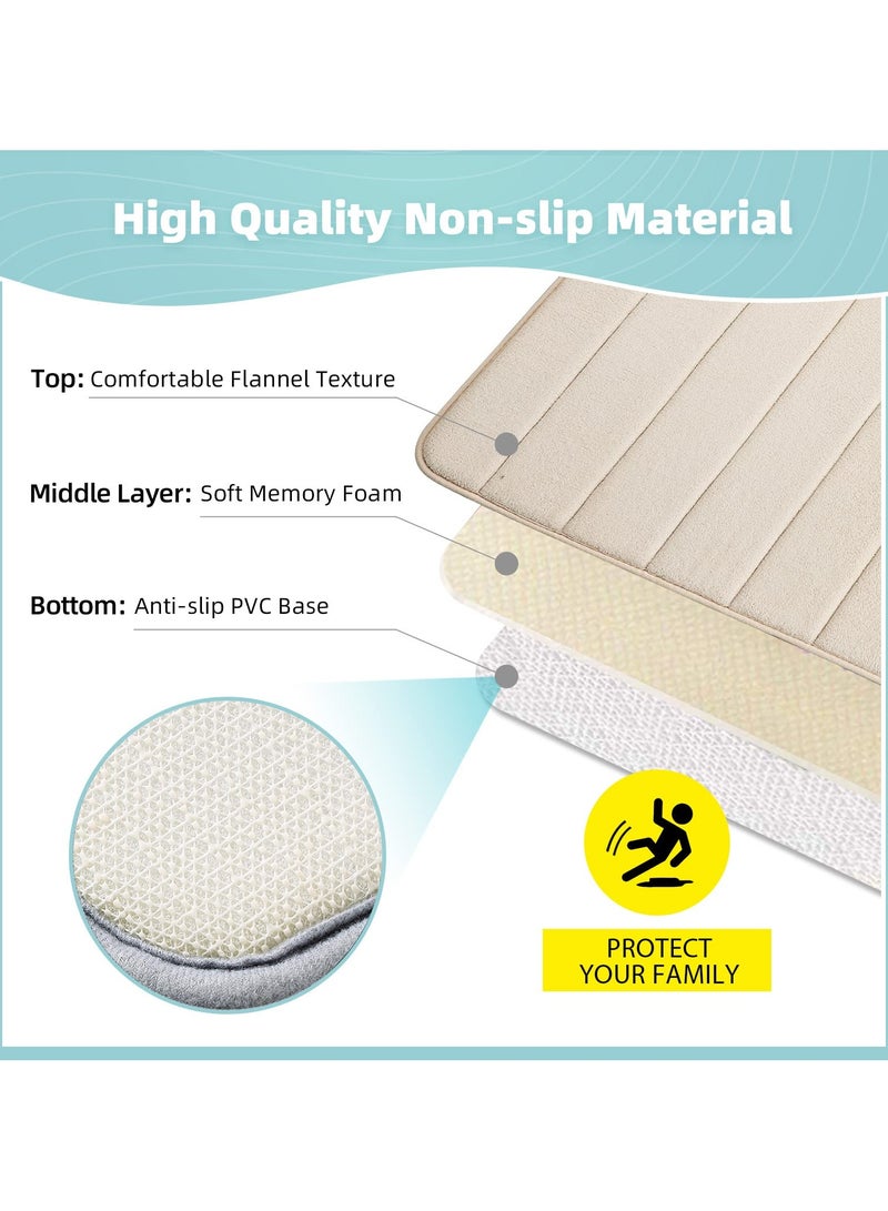 XiuWoo Bathroom Rugs Sets 3 Piece, Memory Foam Bathroom Mats Set Extra Thick, Non Slip Bath Mats for Bathroom, Water Absorbent, Washable Bath Rugs for Tub, Toilet and Floor-Beige - Image 5
