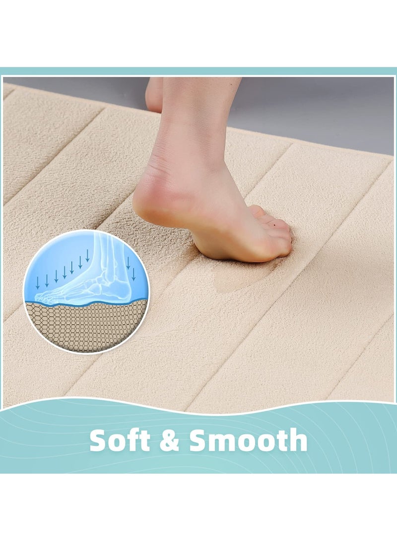 XiuWoo Bathroom Rugs Sets 3 Piece, Memory Foam Bathroom Mats Set Extra Thick, Non Slip Bath Mats for Bathroom, Water Absorbent, Washable Bath Rugs for Tub, Toilet and Floor-Beige - Image 4