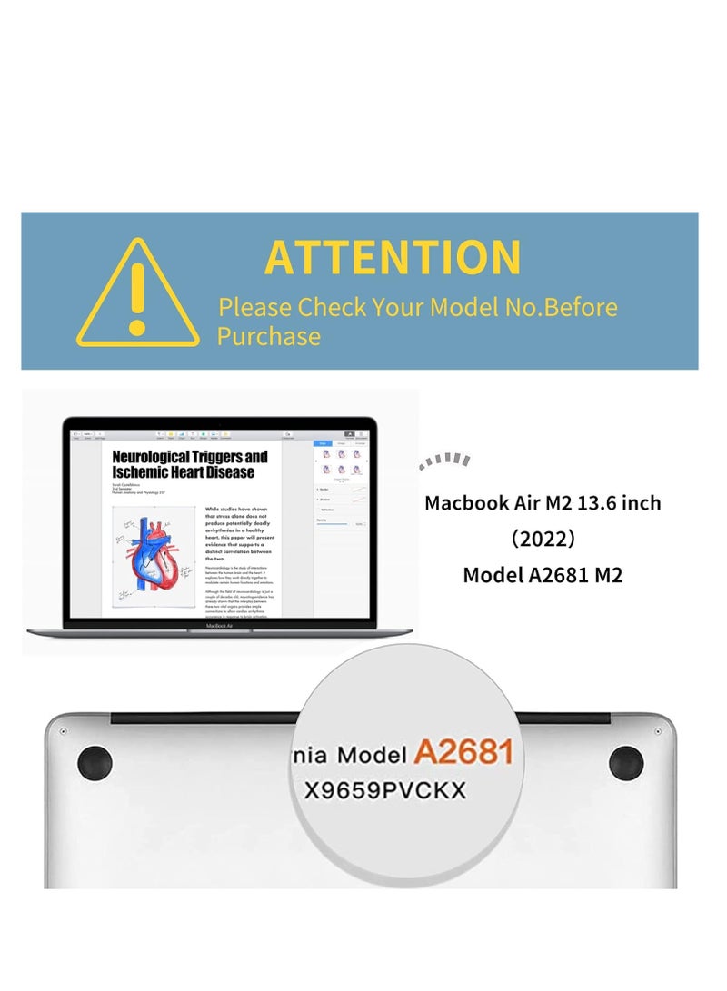 غطاء صلب مطاطي متوافق مع ماك بوك إير 13.6 بوصة إصدار 2022 2023 2024 2025 M4 A3240/M3 A3113/ M2 A2681 مع شاشة ريتينا السائلة وTouch ID، غطاء واقي بلاستيكي صلب، أسود - Image 2
