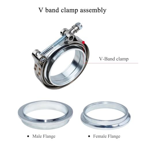 TuhooMall 3.5 Inch Stainless Steel Exhaust V Band Clamp Male Female Flange Assembly,3.5 Inch V Band Clamp with Flanges for Turbo Downpipes Exhaust Systems (3.5 inch) - Image 2