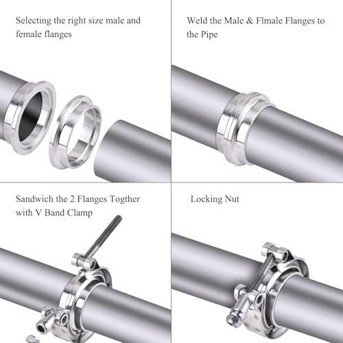TuhooMall 3.5 Inch Stainless Steel Exhaust V Band Clamp Male Female Flange Assembly,3.5 Inch V Band Clamp with Flanges for Turbo Downpipes Exhaust Systems (3.5 inch) - Image 3