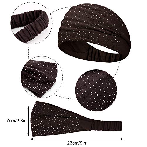 WILLBOND 10 Pcs Wide Bandana Headbands for Women Non Slip Paisley Crystal Hairband Elastic Boho Bling Rhinestone Head Wrap Stretchy Turban Bandana Hair Accessories for Sports Yoga Gym Workout - Image 3