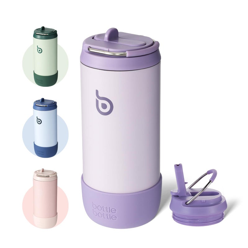 BOTTLE BOTTLE Kids Water Bottle 12 oz Insulated Water Bottles with Leak Proof Lid Silicone Boot Stainless Steel Straw Cup for School Sports Travel Gifts for Boys Girls purple