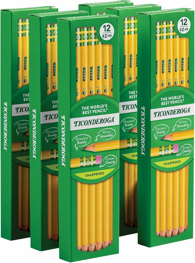 Ticonderoga Wood-Cased Pencils, Pre-Sharpened, 2 HB Soft, Yellow, 72 Count - Image 2
