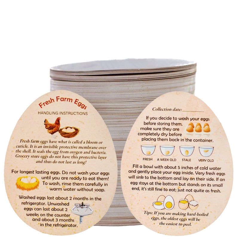 RucaDeco 250 Pcs PREMIUM Fresh Farm Egg Handling Instruction Cards - 2.7 X 3.5 Inches - Egg Stamps For Eggs Care Egg Cartons Cheap Bulk - Egg Stamps For Fresh Eggs For Egg Cartons Reusable - Eggs Shape Style - Image 1