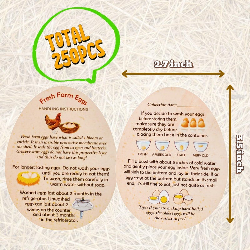 RucaDeco 250 Pcs PREMIUM Fresh Farm Egg Handling Instruction Cards - 2.7 X 3.5 Inches - Egg Stamps For Eggs Care Egg Cartons Cheap Bulk - Egg Stamps For Fresh Eggs For Egg Cartons Reusable - Eggs Shape Style - Image 3