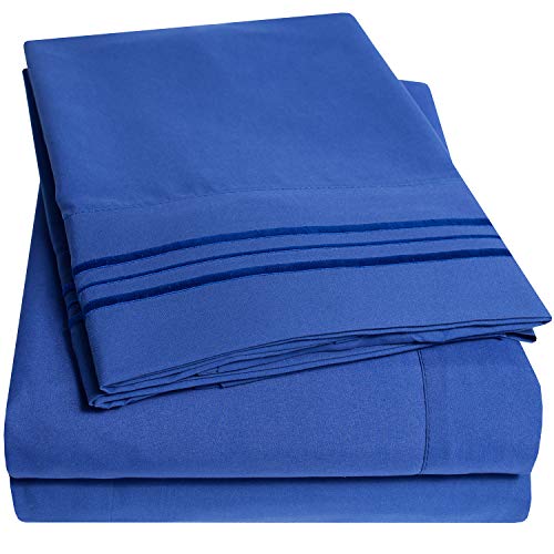 Sweet Home Collection 1500 Supreme Collection Queen Sheet Sets Royal Blue  Luxury Hotel Bed Sheets and Pillowcase Set for Queen Mattress  Extra Soft Elastic Corner Straps Deep Pocket Sheets Queen Royal Blue  - Image 1