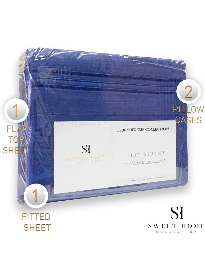 Sweet Home Collection 1500 Supreme Collection Queen Sheet Sets Royal Blue  Luxury Hotel Bed Sheets and Pillowcase Set for Queen Mattress  Extra Soft Elastic Corner Straps Deep Pocket Sheets Queen Royal Blue  - Image 2