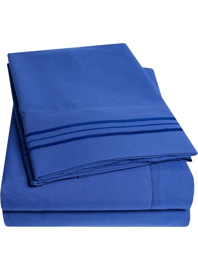 Sweet Home Collection 1500 Supreme Collection Queen Sheet Sets Royal Blue  Luxury Hotel Bed Sheets and Pillowcase Set for Queen Mattress  Extra Soft Elastic Corner Straps Deep Pocket Sheets Queen Royal Blue  - Image 4