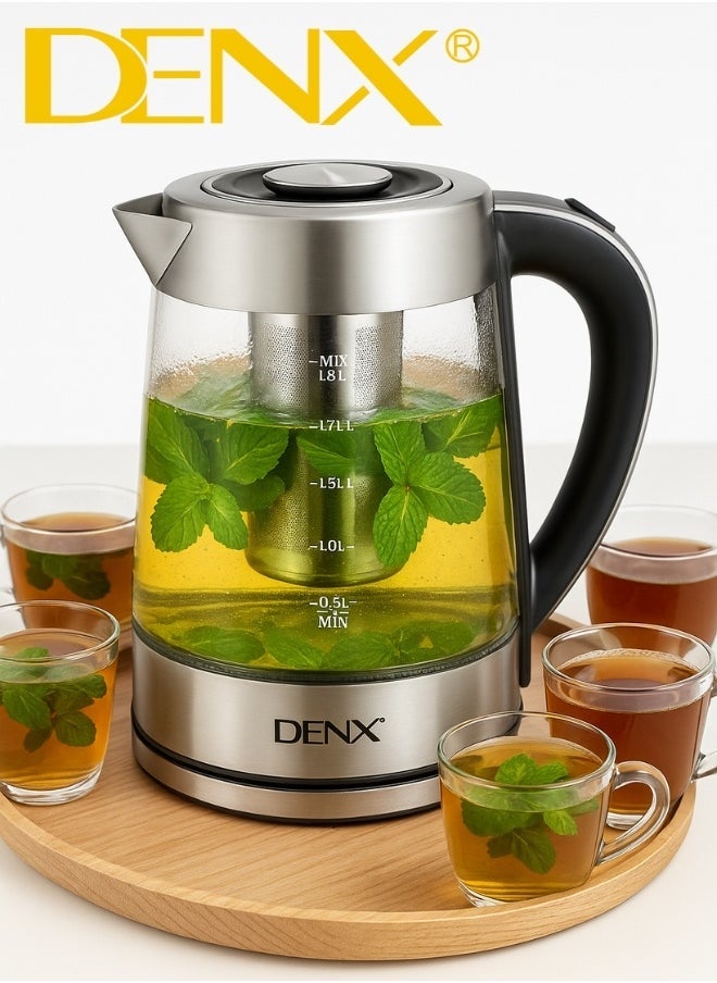 Denx Dx3408 High Borosilicate Glass Electric Kettle, 1.8L Capacity, 1500W Power, With High-Density Mesh Filter And Dry-Boil Protection - Image 3