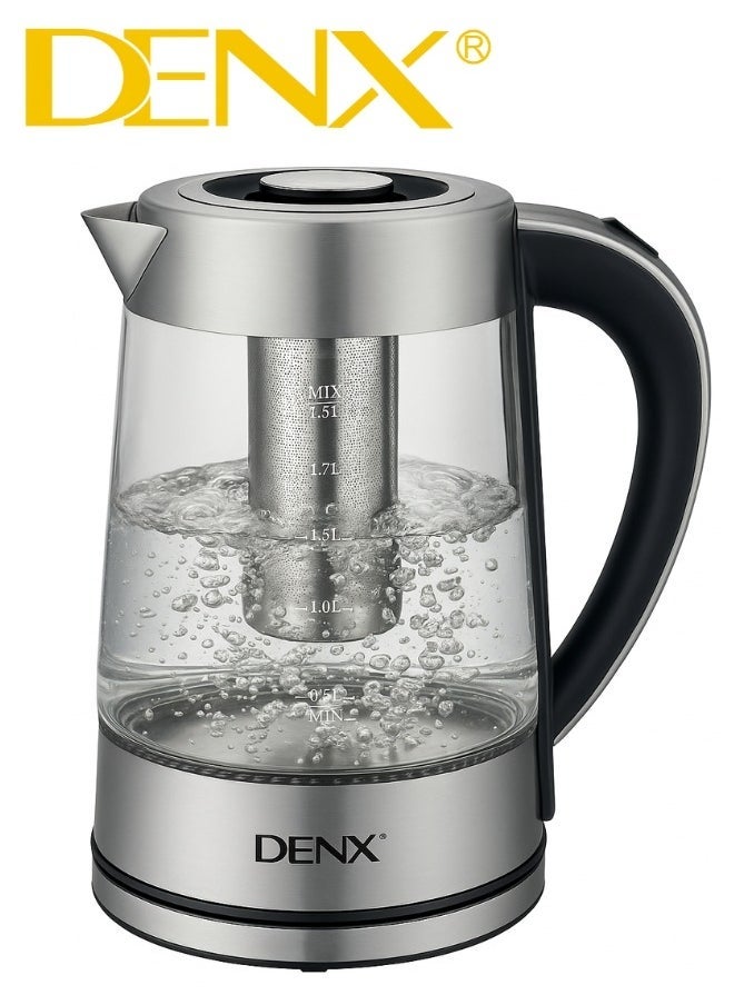 Denx Dx3408 High Borosilicate Glass Electric Kettle, 1.8L Capacity, 1500W Power, With High-Density Mesh Filter And Dry-Boil Protection - Image 1