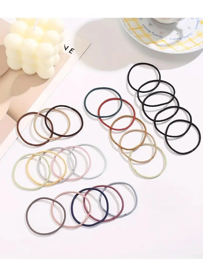 Ucanbe 100 Pack Jersey Hair Ties for Thick Curly Hair, Large Elastic Ponytail Holders, Minimalist Chinese Style Solid Color, Wrinkle-Free Hair Bands with Tassel, 4.5cm Diameter, 2mm Thickness  - Image 5
