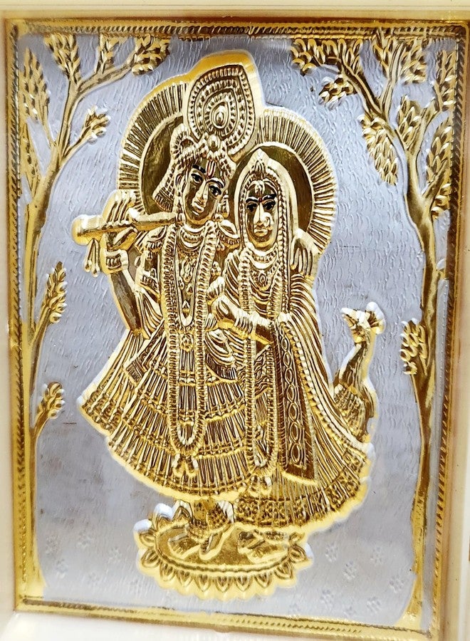 ARNAVIRA Gold Plated Photo Radha Krishna Frame with Charan Paduka Pocket Temple for Diwali Gift, House Warming Gifts Return Gift Puja (Radha Krishna, Medium) - Image 3