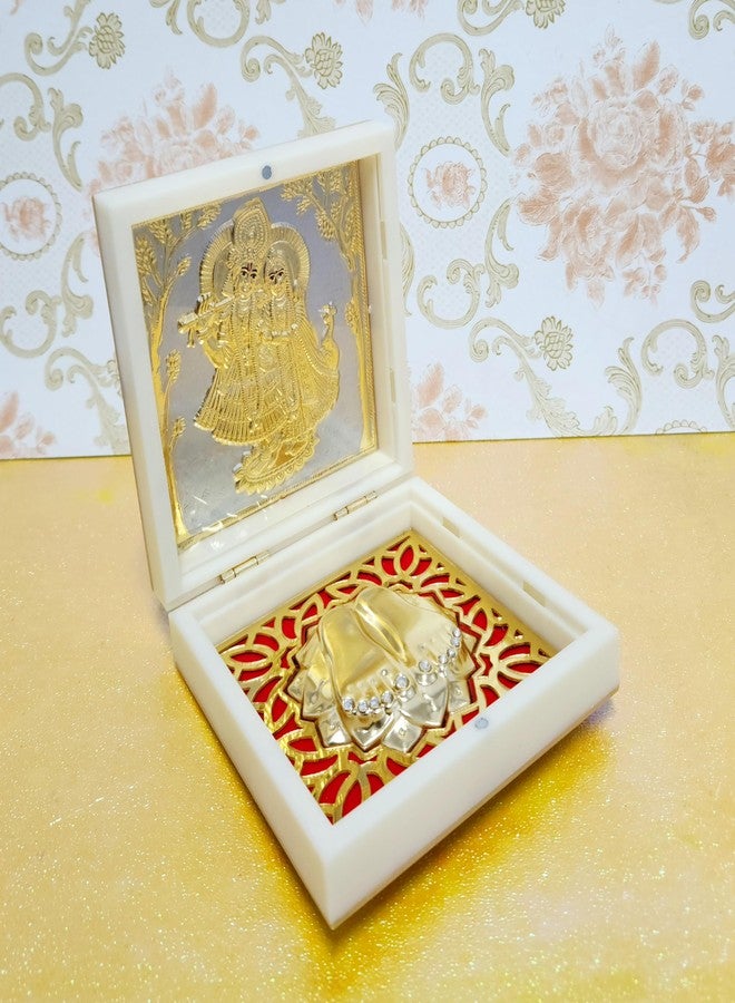 ARNAVIRA Gold Plated Photo Radha Krishna Frame with Charan Paduka Pocket Temple for Diwali Gift, House Warming Gifts Return Gift Puja (Radha Krishna, Medium) - Image 2