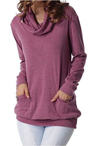 levaca Womens Tops Button Cowl Neck Casual Slim Tunic Shirts Purple M - Image 1