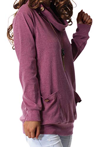 levaca Womens Tops Button Cowl Neck Casual Slim Tunic Shirts Purple M - Image 2