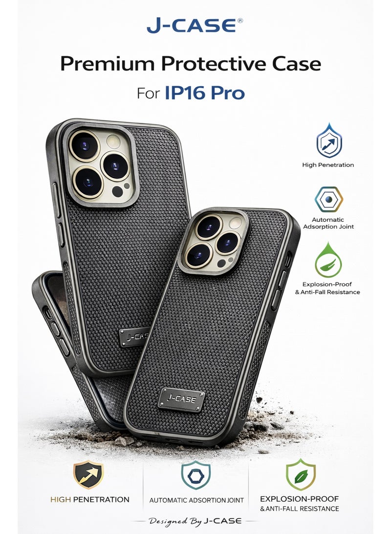 جي-كايس J-CASE Premium Woven Protective Case for iPhone 16 Pro with Camera Protection Shock Resistant - Black - Image 1