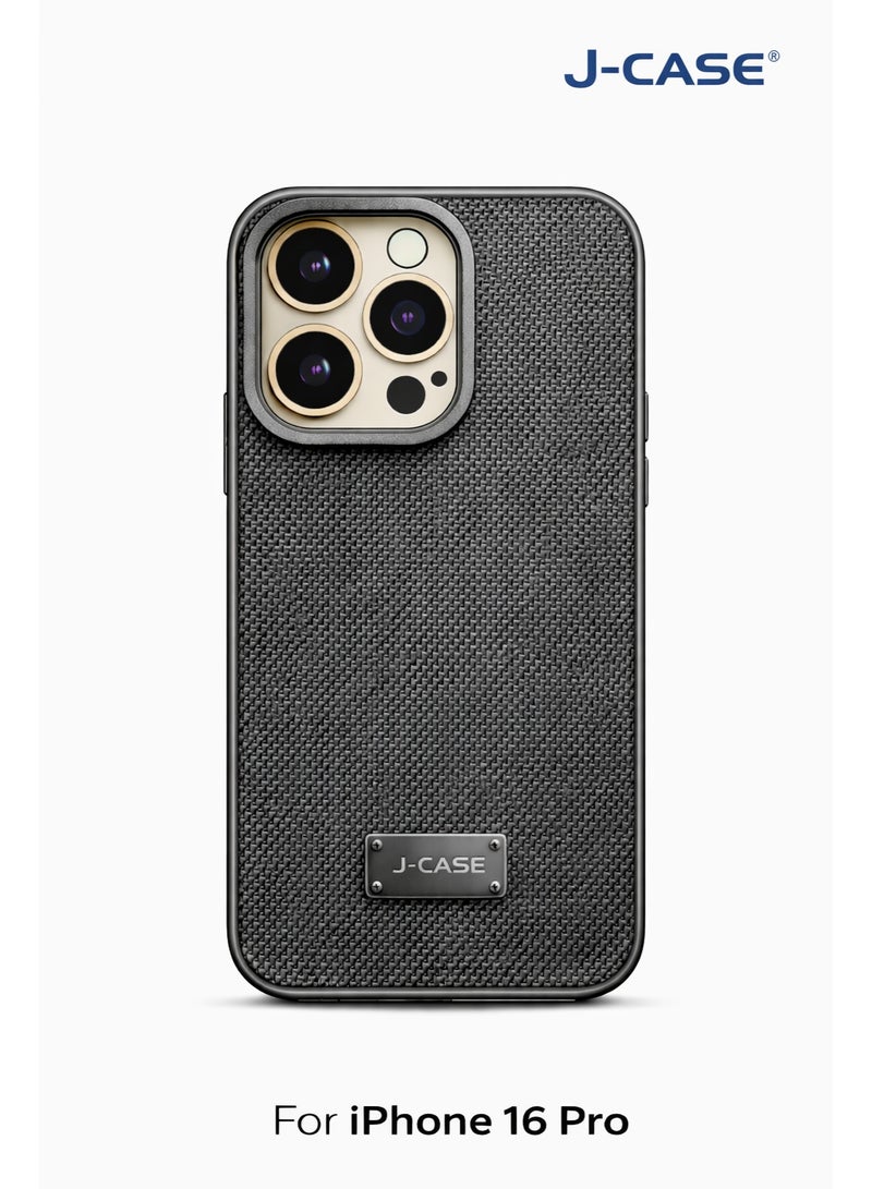 جي-كايس J-CASE Premium Woven Protective Case for iPhone 16 Pro with Camera Protection Shock Resistant - Black - Image 2