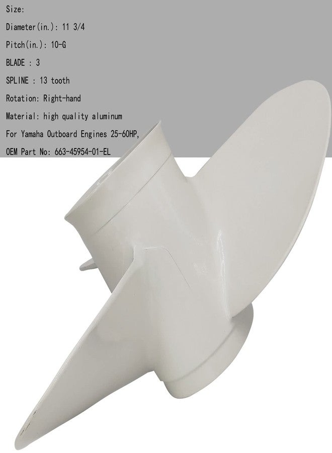 DLNIG 11 3/4×10-G Boat Propeller for Yamaha - for Yamaha Outboard Engines T25hp,30hp 40hp 48hp 50hp 55hp 60hp,F30/50/60 Replace 663-45954-01-EL,13 Spline Tooth - Aluminum Outboard Propeller - Image 4