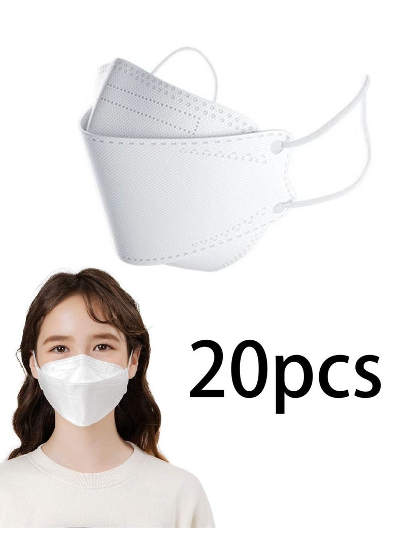 20 كمامة وجه بيضاء KF94 للبالغين، كمامات واقية من 4 طبقات، تصميم ثلاثي الأبعاد مع حلقات أذن ناعمة، كمامة مريحة وجيدة التهوية للاستخدام اليومي - Image 1
