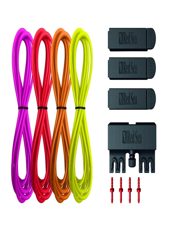 Red Sea ReefDose Deluxe 4 Color Dosing Tube Kit Red Yellow Orange Pink | Saltwater Marine Aquarium Dosing Pump Tubing Set with Clips and Tubing Holder - Image 1