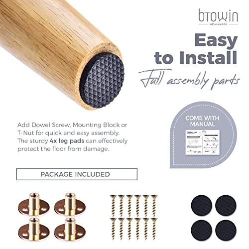 Btowin 6 inch Solid Wood Furniture Legs, 4Pcs Mid-Century Modern Wooden Replacement Feet with Threaded 5/16'' Hanger Bolts & Mounting Plate & Screws for Sofa Couch Armchair Cabinet TV Stand - Image 4