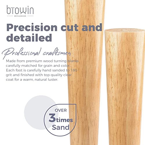 Btowin 6 inch Solid Wood Furniture Legs, 4Pcs Mid-Century Modern Wooden Replacement Feet with Threaded 5/16'' Hanger Bolts & Mounting Plate & Screws for Sofa Couch Armchair Cabinet TV Stand - Image 3