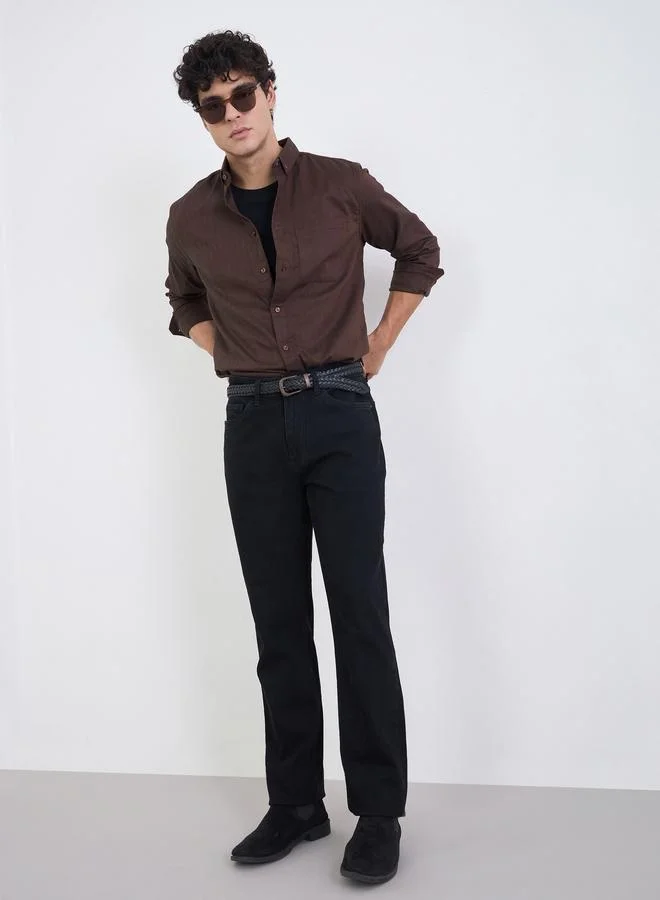 Styli Men Regular Fit Textured Casual Shirt