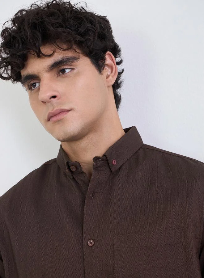 Styli Brown Men Regular Fit Textured Casual Shirt for Men | Best Price UAE