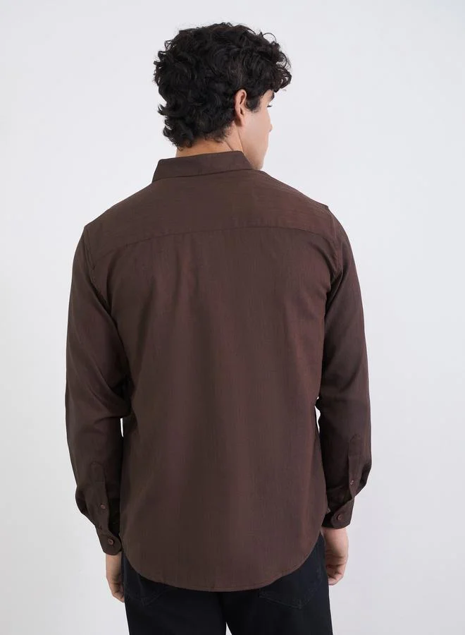 Styli Brown Men Regular Fit Textured Casual Shirt for Men | Best Price UAE