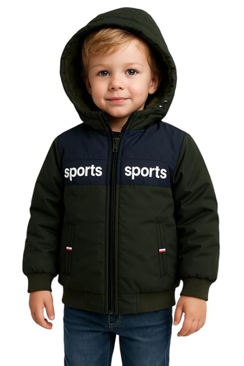 Krystle Boys Woolen Hooded Winter Jacket – Soft, Warm & Comfortable Outerwear (Green,3-4 Years) - Image 1
