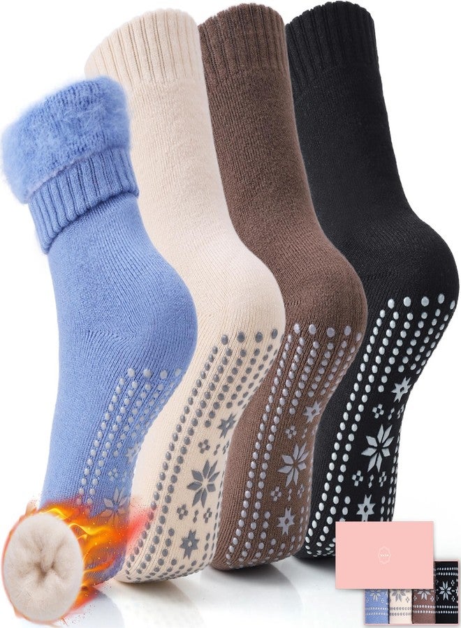 ICEIVY Thick Grip Plush Slipper Grip Socks Women Winter Soft Warm Cozy Socks 4 Pairs (Multicolor-DC2) - Image 1